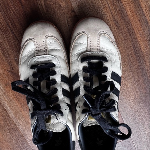 Adidas Originals Men’s Samba OG 7.5 Beige Black Leather Unisex Gold Logo - Picture 10 of 12